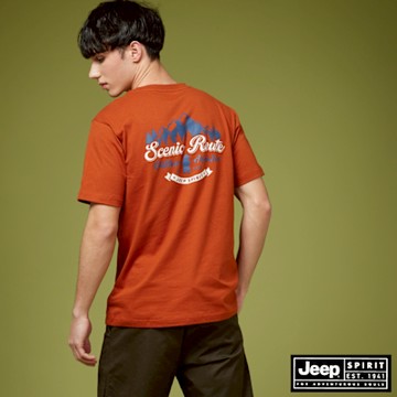 JEEP 男裝 山系圖騰印花短袖T恤-橘紅色