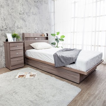 Boden-米恩3.5尺單人側掀床房間組-3件組-附插座床頭片+側掀床底+三抽床頭櫃(古橡色-七色可選-不含床墊)