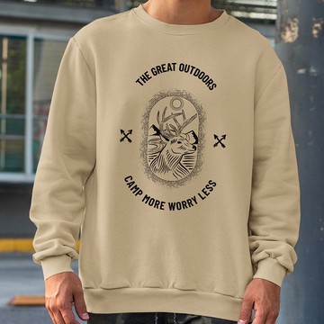 OUTDOORS CAMP 中性大學T 刷毛 卡其 露營禮物快速咖啡戶外瘋設祭