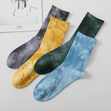 豐華扎染中筒襪子男純棉ins潮長襪街頭歐美滑板棉襪籃球運動漸變
