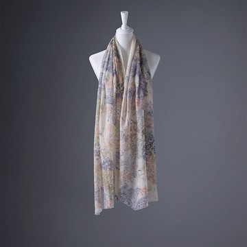 【輕奢】Laura波西米亞森林印花純羊絨Cashmere流蘇圍巾