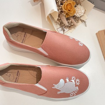 Paidal x Moomin姆明谷姆明小花朵電繡厚底懶人鞋不彎腰鞋-珊瑚粉