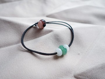 平安扣綠意天然翡翠結繩手鍊・緬甸玉・天然石