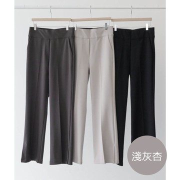 韓國女裝連線 - VETICA 韓製顯瘦小腹收收開衩喇叭褲-淺灰杏
