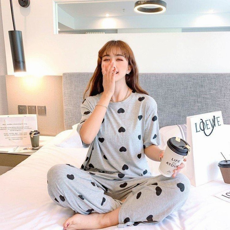 レディース ルームウェア 上下セットアップ 半袖Tシャツ ロンT ワイド チュニック Setup 綿混素材 かわいい 可愛い パジャマ 部屋着 婦人  春夏 秋 夏用 大きいサイズ対応 M L LL 3L<br><br><br>英字ロゴＴシャツ＋無地ボトム ナイトウェア・ルームウェア 
