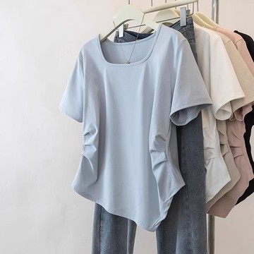 胖胖美依 印花上衣 短袖T卹 原宿風 中大碼M-4XL新款廢土風短袖T卹女遮肚不規則運動上衣-8970.