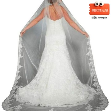 【新娘必備】蕾絲頭紗 新娘頭紗 婚紗頭紗 婚禮頭紗 3米長款 白色蕾絲 髮梳固定 頭紗面紗 適用於婚禮跟拍 旅拍 儀式