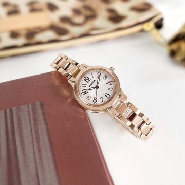 CITIZEN 星辰表 / KH4-963-13 / WICCA 太陽能 公主系列 數字刻度 日期 不鏽鋼手錶 白x鍍玫瑰金 24mm