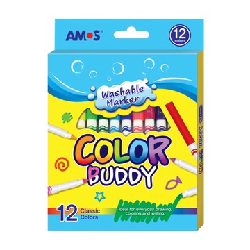 韓國 AMOS - 12色細頭可水洗彩色筆