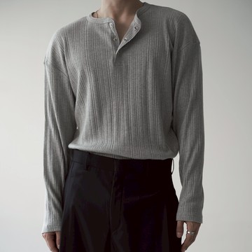 正韓俐落羅紋三粒扣亨利領長袖上衣 4色 YUPPIE 預購商品 1118