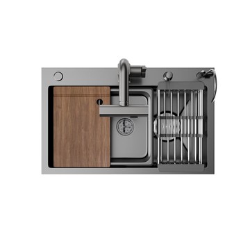 台灣公司貨 免運 德國BOZO廚房水槽一體飛雨304多功能加厚納米紋大單槽手工洗碗池 快速發貨