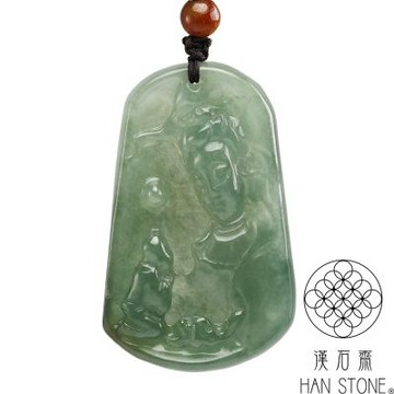 【漢石齋】天然翡翠A貨 佛前悟道玉佩吊墜 冰糯種飄花(28*45*5mm)