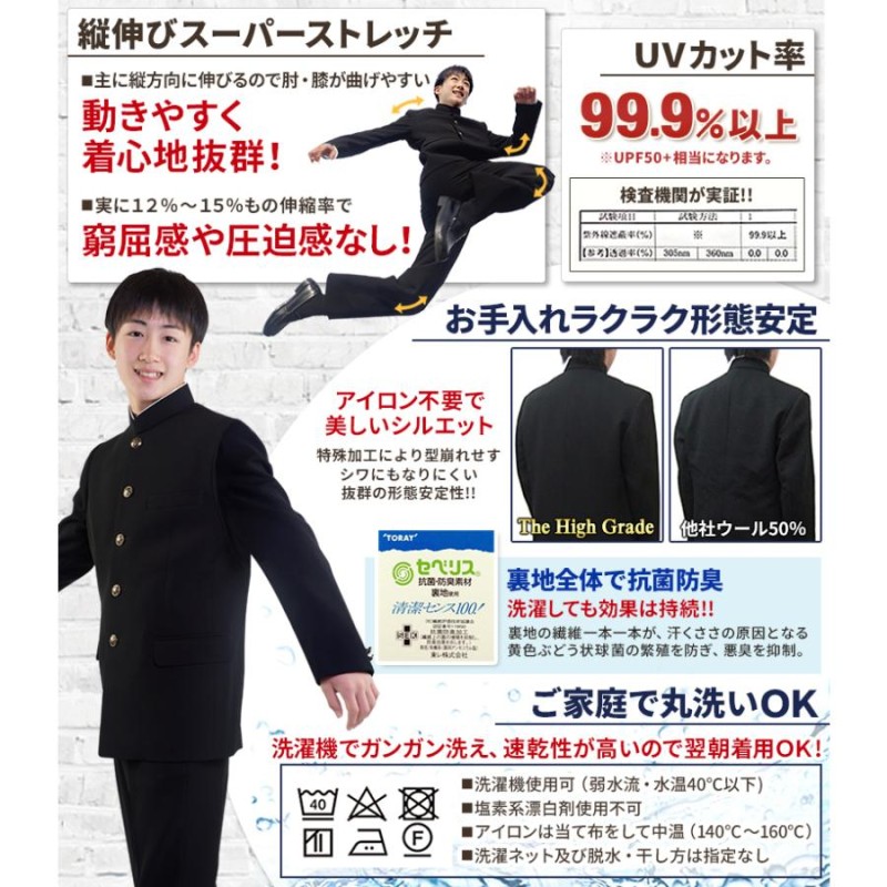 学生服 日本製 スリム体 上下 全国標準型 超黒 ハイグレード 東レ
