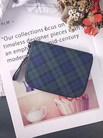 【開運錢包】經典綠蘇格蘭格紋。布短夾/皮夾/錢包/零錢包