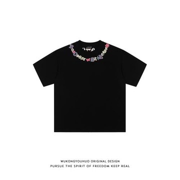 悟空有貨美式潮牌項鏈刺繡重磅短袖男女夏季寬松純棉小眾高街T恤