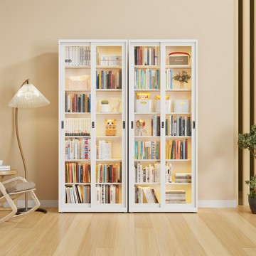 家用鐵藝 書架 推拉門防塵玻璃書櫃帶鎖展示櫃客廳多層落地 收納櫃 子qxm8231