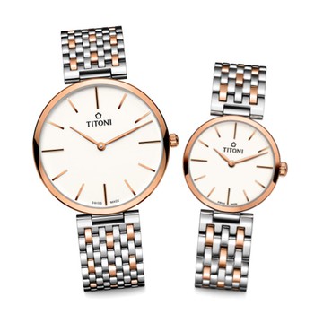 TITONI瑞士梅花錶 TQ52718SRG-606+TQ42718SRG-606 對錶/玫瑰金 37m+25.5mm