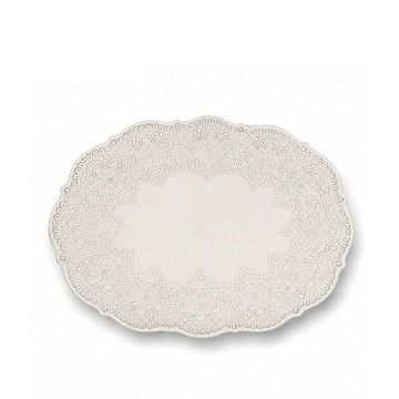 義大利VBC casa 手工浮雕蕾絲系列 28x20x5cm橢圓盤 米白色