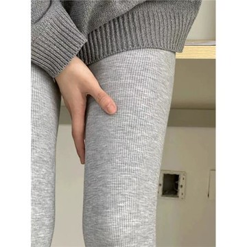 淺灰鯊魚褲加厚螺紋打底褲女男春季外穿高腰秋褲春夏加絨保暖褲子