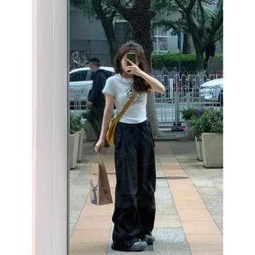 黑色工裝褲女小個子夏季薄款150cm顯高速干運動褲美式闊腿褲子xxs
