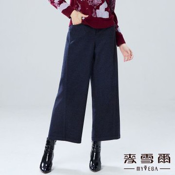 MYVEGA麥雪爾 褲耳彎刀3D裁剪九分寬褲-深灰