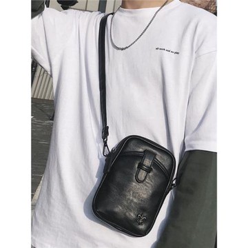 個性小包青年潮男街頭單肩包手機包時尚簡約皮質斜跨包騎行挎包