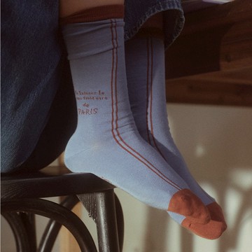 韓國 HÔTEL827 幾何線條長襪 霧灰藍