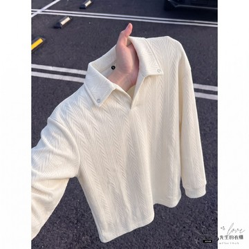 ✨限時惠購⚡ 美式復古 polo衫 美式設計鉚釘麥繐紋衛衣男士polo衫春秋款老錢風寬鬆休閒長袖上衣翻領男上衣