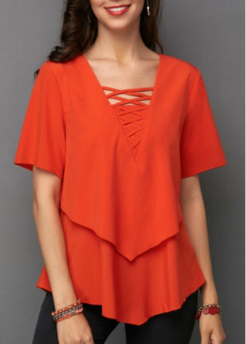 Orange Overlay Criss Cross Front Blouse