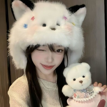 貓耳雷鋒帽🔥毛絨加厚防風保暖 帽子女秋冬護耳帽 可愛 冬季日常帽款配件 街頭出遊個性穿著 逛街約會氣質搭配 舒適包覆