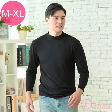 男士 (M-XL)高領素面蓄熱磨毛彈性保暖上衣_黑色#5138