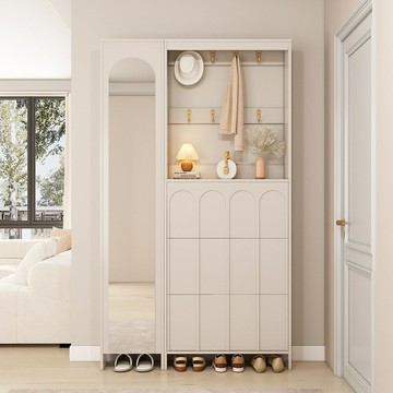 附發票/免運 奶油風進門鞋櫃掛衣帽架一體超薄家用門口窄玄關櫃帶全身穿衣鏡子 YJ/AL 公司貨 快速出貨