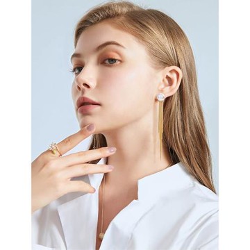 蕾絲流蘇耳環高級輕奢穗子線半珍珠耳釘女新款方圓臉耳墜流梳耳飾