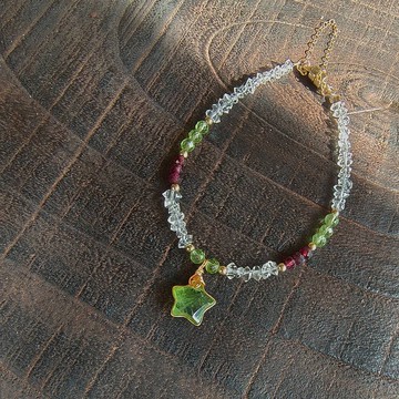 |14kgf輕珠寶|天然橄欖石星星磁扣手鍊