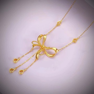 ［Hi rosé!］現貨, 在逃公主蝴蝶結項鍊砂金吊墜銅鍍金愛心流蘇一體鏈氣質 锁骨链越南沙金 越南砂金久不掉色 黃金