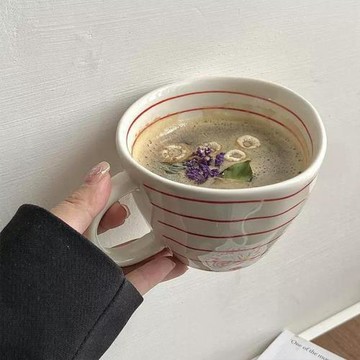 小清新手繪簡約大容量水杯小眾不規則辦公室咖啡杯陶瓷家用早餐杯