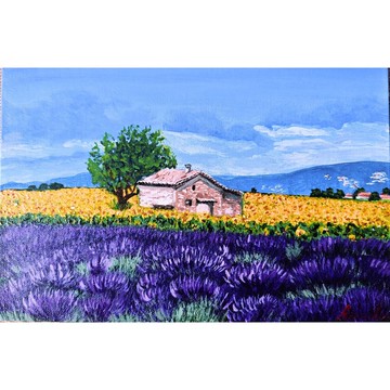 普羅旺斯薰衣草田與向日葵風景原創畫作  作者  RinaArtSK