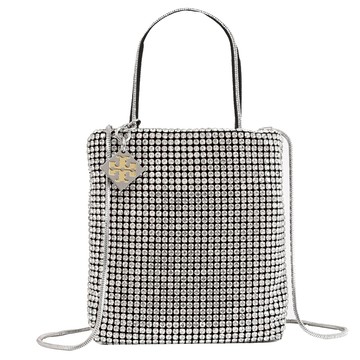 TORY BURCH 152420 璀璨滿版水鑽迷你兩用手袋包.銀鑽