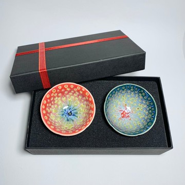 孔雀開屏 葵花對杯 80ml 邱毓寧 鶯歌燒 A2-19