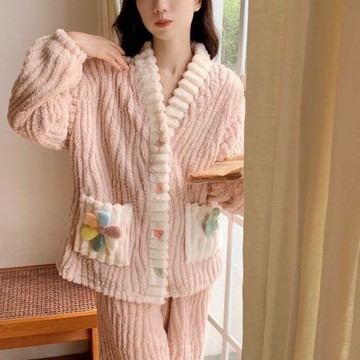 2024清新睡袍小香風睡衣甜美可愛少女毛茸茸高級感加厚保暖家居服