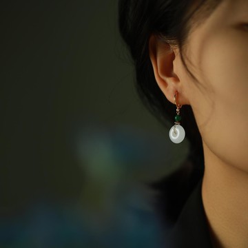 純銀和田玉平安扣玉質耳環民族風手作耳墜女高級感復古氣質耳飾品