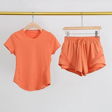 跑步運動套裝女夏季2025新款時尚短袖瑜伽服健身短褲速干衣晨跑服