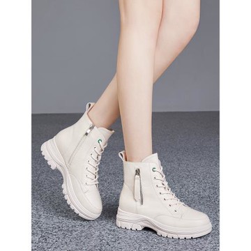 富貴鳥女鞋白色真皮馬丁靴女2025年春秋靴子女士短靴爆款高幫皮鞋