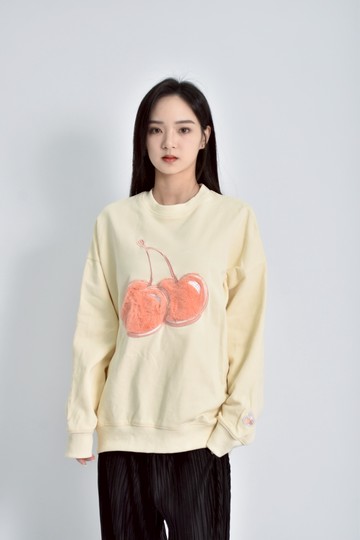 (L) kirsh質感棉質純棉毛毛櫻桃黃色長袖上衣