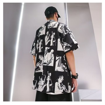 短袖花襯衫男 夏季薄款上衣 中式花奔滿印翻領國寸衫印花