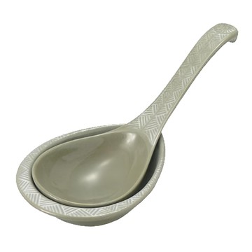 GINPO 銀峯 萬古燒花三島 湯匙組合 大  1組  湯匙 + 勺架  白色