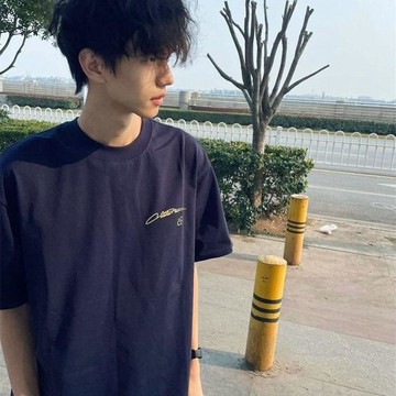 重磅純棉美式百搭痞帥短袖T恤男字母印花寬鬆休閒高級感情侶上衣