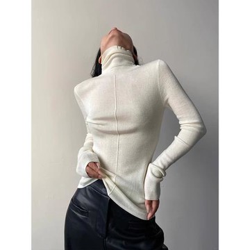 白色高領針織打底衫女2025新款秋冬季修身內搭羊毛毛衣堆堆領上衣