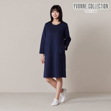 YVONNE 心形包紗長袖洋裝-深丈青