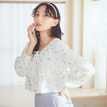 【earth music】【SET ITEM】短版開襟罩衫+分層摺邊吊帶背心